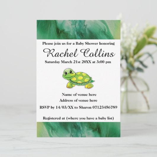 Baby Tortoise Baby shower Invitation Kaart (Staand voorkant)