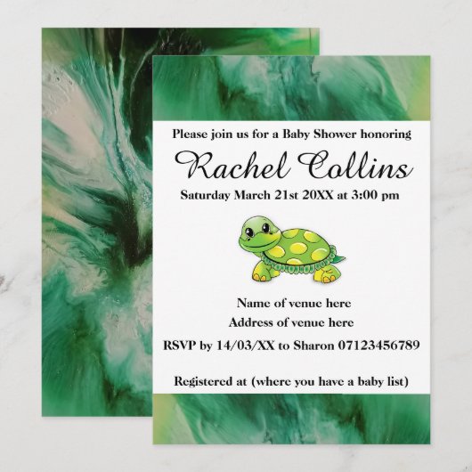 Baby Tortoise Baby shower Invitation Kaart (Voorkant / Achterkant)