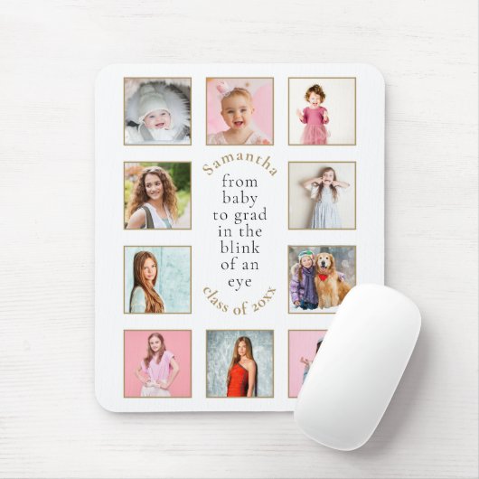 Baby tot Afstudeerder 10 Foto's Naam Jaar Afstuder Muismat (Met muis)