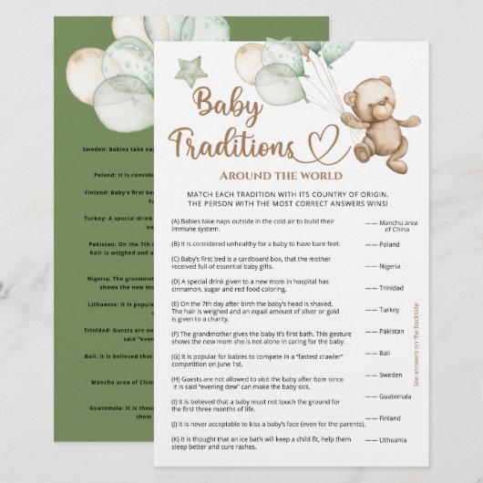 Baby Traditions Teddy Bear Baby shower (Voorkant / Achterkant)