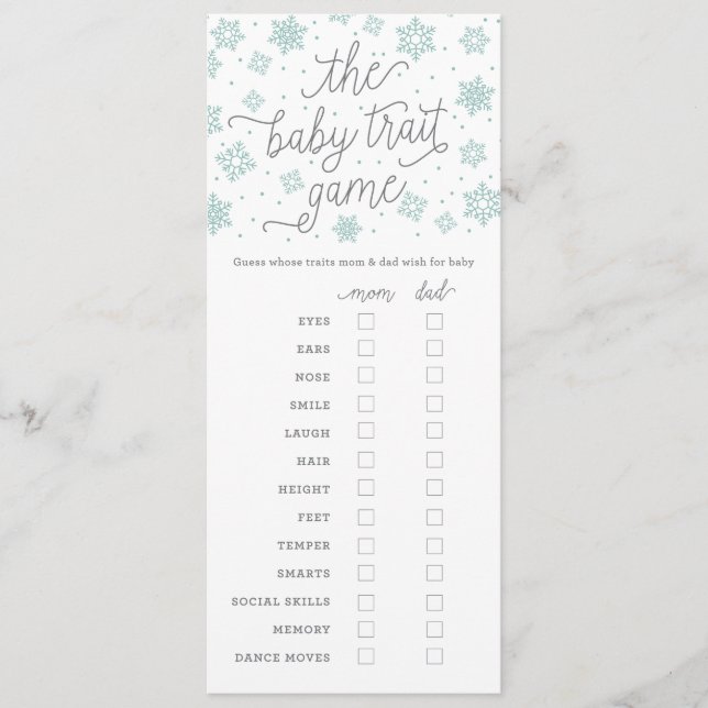 Baby Trait Game Snowflake Baby shower Kaart (Voorkant)