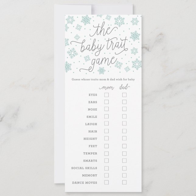 Baby Trait Game Snowflake Baby shower Kaart (Voorkant)