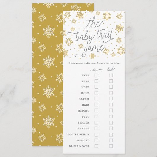 Baby Trait Gold Snowflake Baby shower Game Kaart (Voorkant / Achterkant)