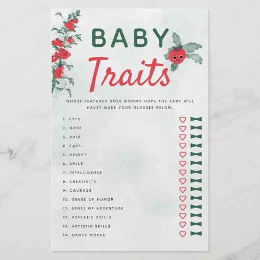 Baby Traits Baby shower Game Rustic Tomato Vine Flyer (Voorkant)