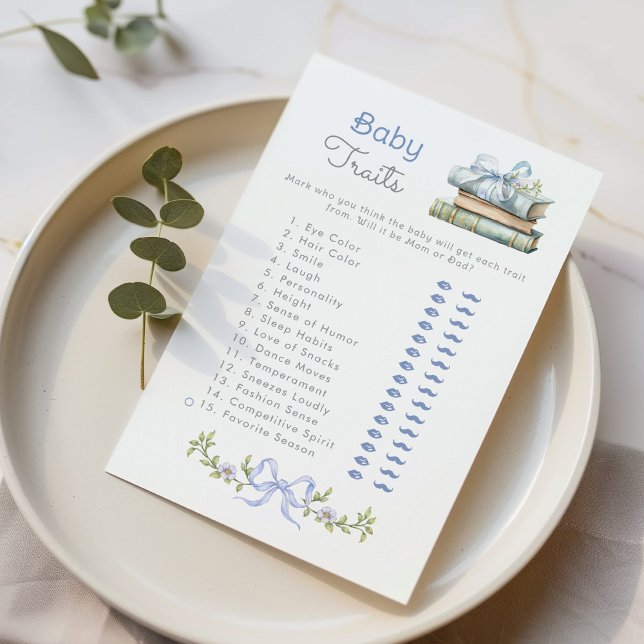 Baby Traits Blue Bow Books baby shower spel (Creator heeft geüpload)
