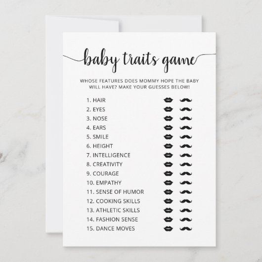 Baby traits spel Baby shower partij spel Kaart (Voorkant)