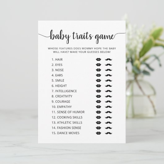 Baby traits spel Baby shower partij spel Kaart (Staand voorkant)