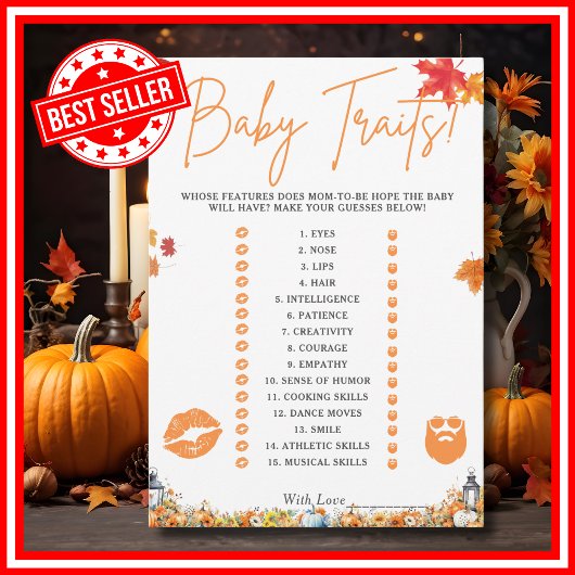 BABY TRAITS SPEL Gemakkelijk Baby shower Spel Pomp Kaart