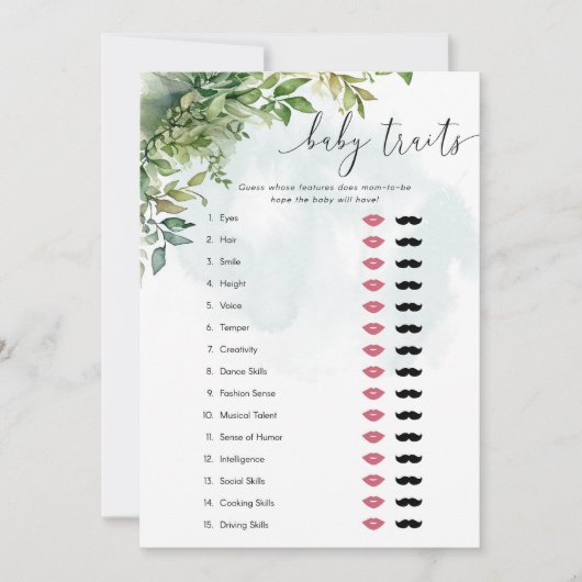 Baby Traits Waterverf groen Baby shower spel Kaart (Voorkant)