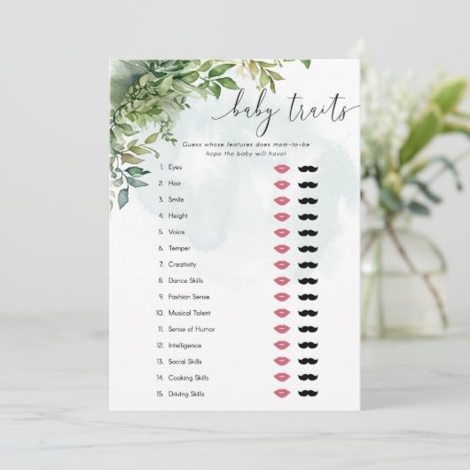 Baby Traits Waterverf groen Baby shower spel Kaart (Staand voorkant)