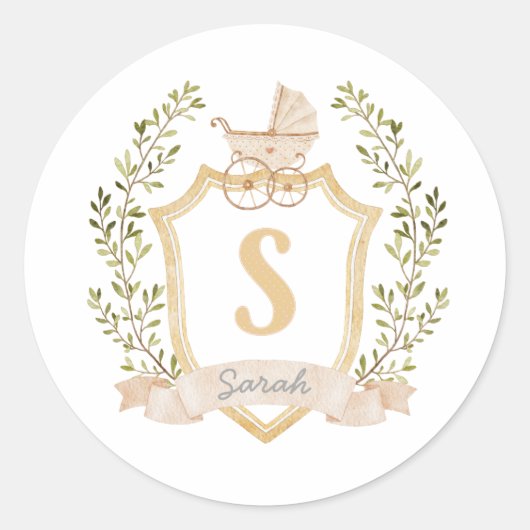 Baby-transportmonogram S | Neutraal Ronde Sticker (Voorkant)