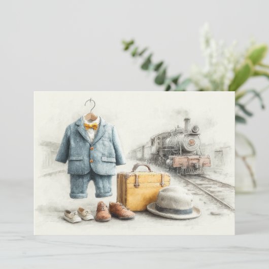 Baby-treinconducteur 1e verjaardag kaart (Staand voorkant)