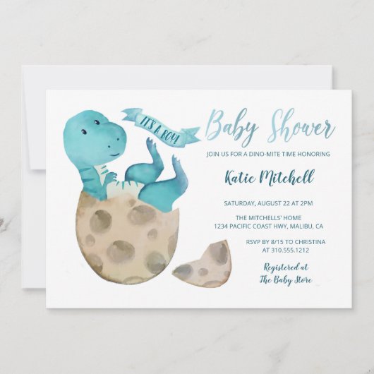 Baby TRex Hatching Dinosaur Egg Boy Baby shower Kaart (Voorkant)