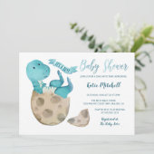Baby TRex Hatching Dinosaur Egg Boy Baby shower Kaart (Staand voorkant)