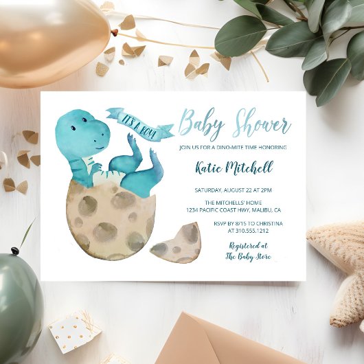 Baby TRex Hatching Dinosaur Egg Boy Baby shower Kaart
