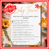 BABY TRIVIA & ANTWOORDEN Baby shower Spel Schattig Kaart