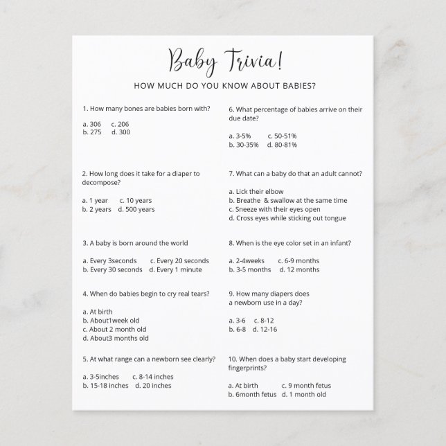 Baby Trivia | BABY SHOWER (Voorkant)