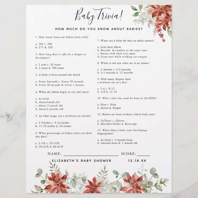 Baby Trivia | Baby Shower Spel (Voorkant)