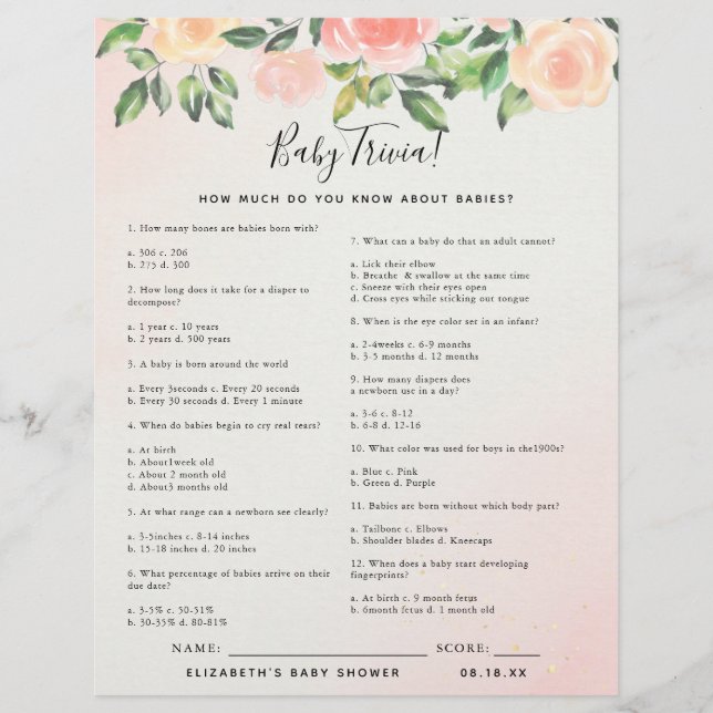 Baby Trivia | Baby Shower Spel (Voorkant)