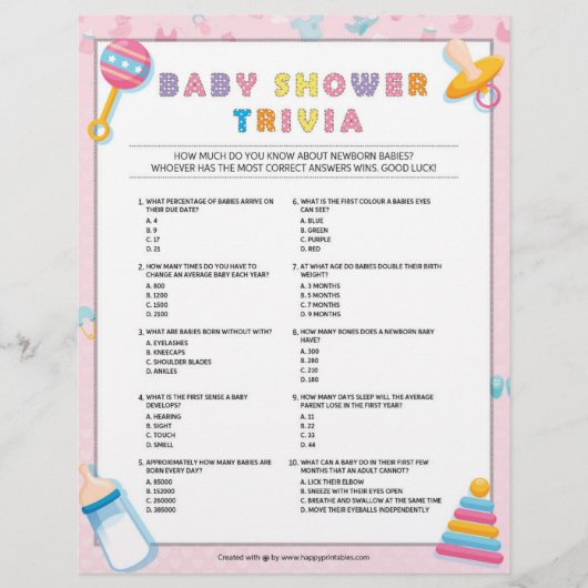 Baby Trivia [Basics Pink] Briefhoofd (Voorkant)