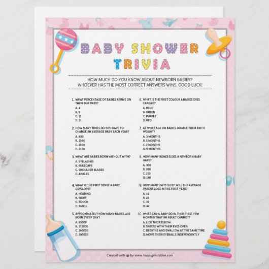 Baby Trivia [Basics Pink] Briefhoofd (Voorkant / Achterkant)