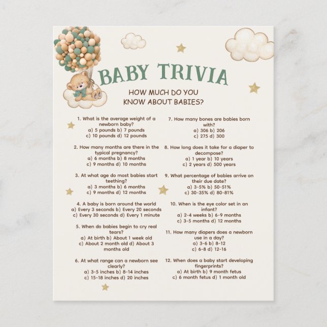 Baby Trivia Beer ballonnen Baby shower spel (Voorkant)