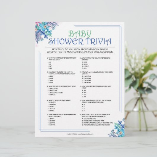 Baby Trivia [Blauwe Floral] Briefhoofd (Staand voorkant)