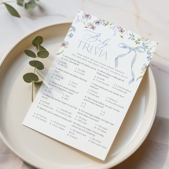 Baby trivia Blue Bow Wildflower Baby shower spel (Creator heeft geüpload)