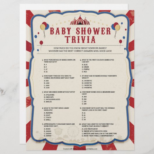 Baby Trivia [Circus Theme] Briefhoofd (Voorkant / Achterkant)