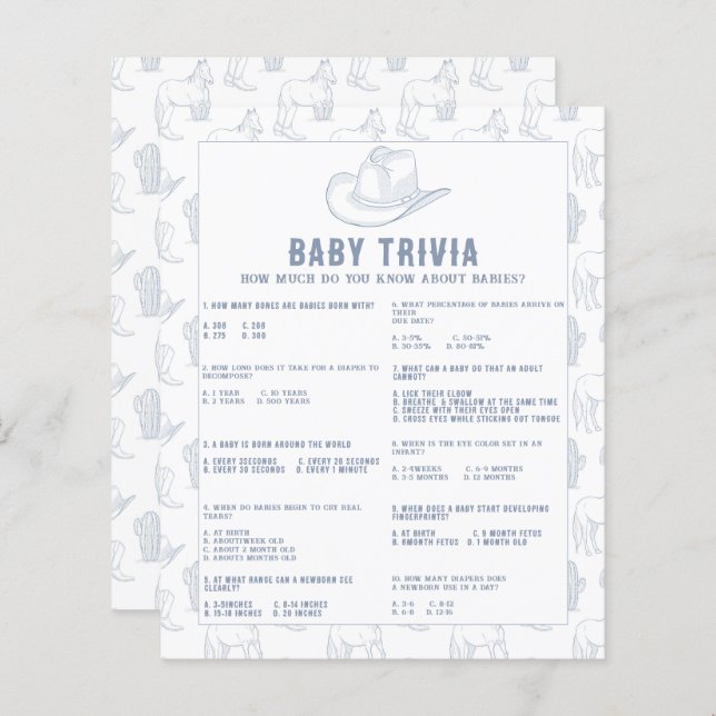 Baby Trivia Cowboy-Baby shower (Voorkant / Achterkant)