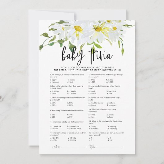 Baby Trivia Daisy Baby shower bloemenspel kaart (Voorkant)