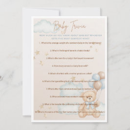 Baby Trivia Game voor Boy Baby shower, Teddy Bear Kaart