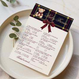 Baby Trivia Polo Teddy Bear Wine Red Plaid Game