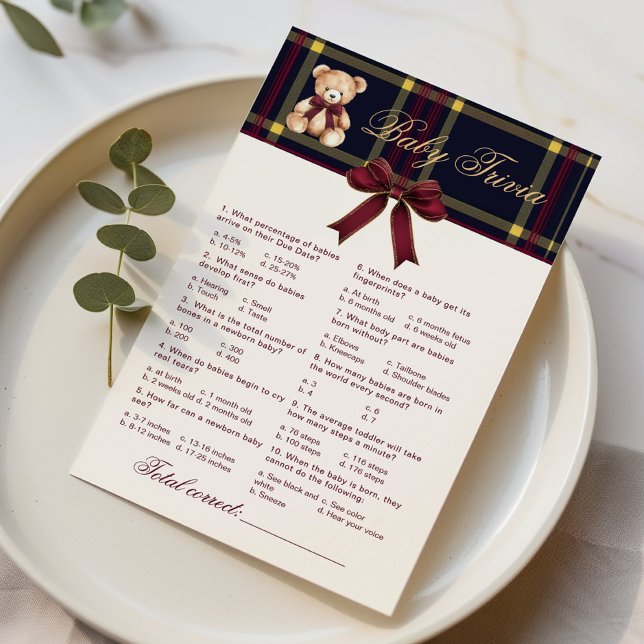 Baby Trivia Polo Teddy Bear Wine Red Plaid Game (Creator heeft geüpload)