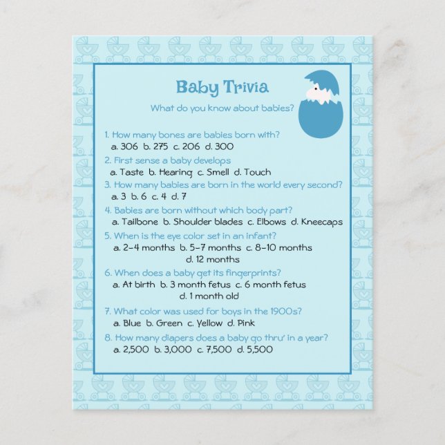 Baby Trivia Quiz Game Papieren Blad (Voorkant)