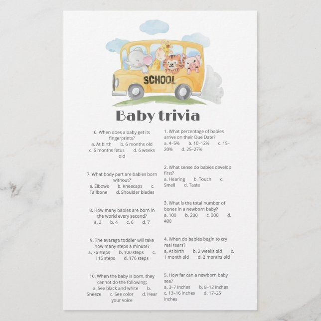 Baby trivia Scrip Schattige Woodland Baby shower k (Voorkant)