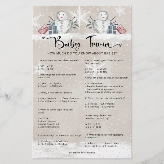Baby Trivia Snowman-Baby shower (Voorkant)