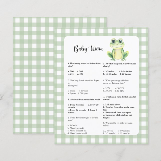Baby Trivia spel | Frog Baby Shower (Voorkant / Achterkant)
