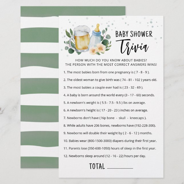 Baby Trivia Spel Groene Baby Brouwt feestje (Voorkant / Achterkant)
