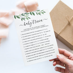 Baby Trivia Spel met Antwoorden Baby shower Kaart