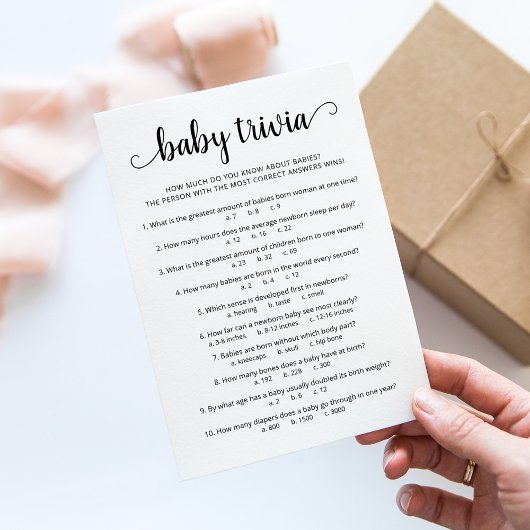 Baby Trivia Spel met Antwoorden Baby shower Kaart
