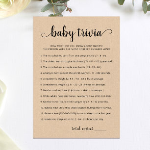 Baby Trivia Spel met Antwoorden Baby shower Kaart