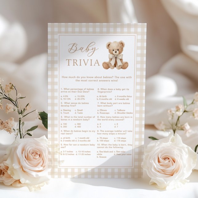 Baby Trivia Teddybeer Gingham Baby shower spel (Creator heeft geüpload)