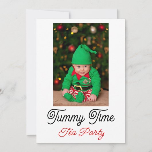 Baby Tummy Time, Kerstmisthee Personaliseer Tekst Kaart (Voorkant)