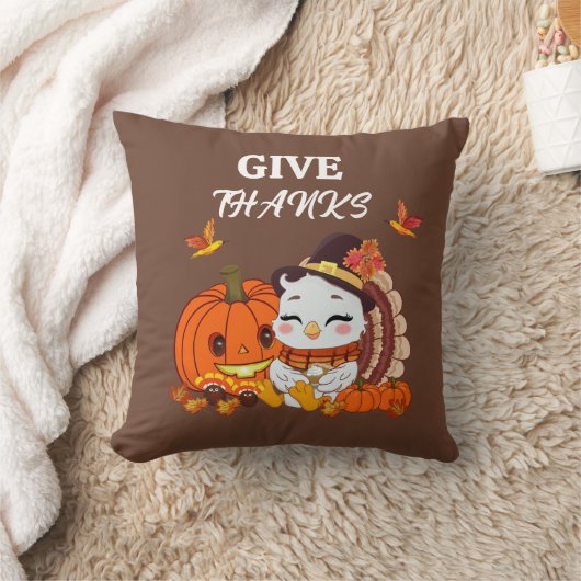 Baby Turkije en pompoen vieren Thanksgiving Kussen (Deken)
