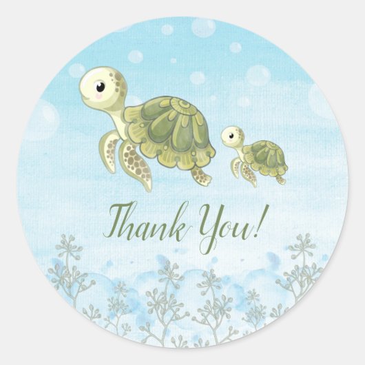 Baby Turtle onder het Zee Dank u Sticker gunsten (Voorkant)
