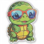 Baby Turtle Sticker with Glasses - Kawaii Vinyl  (Voorkant)