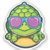 Baby Turtle Sticker with Glasses - Kawaii Waterpro (Voorkant)