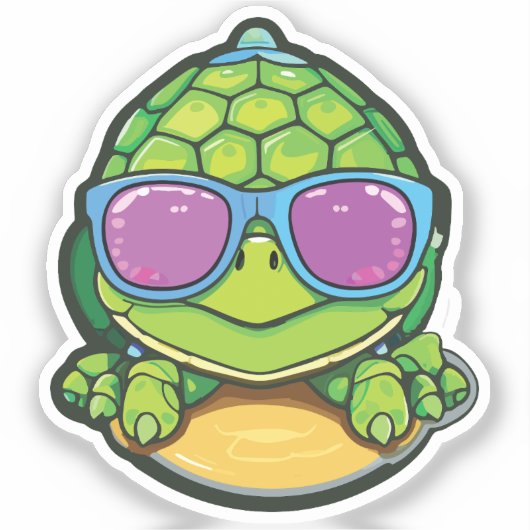 Baby Turtle Sticker with Glasses - Kawaii Waterpro (Voorkant)