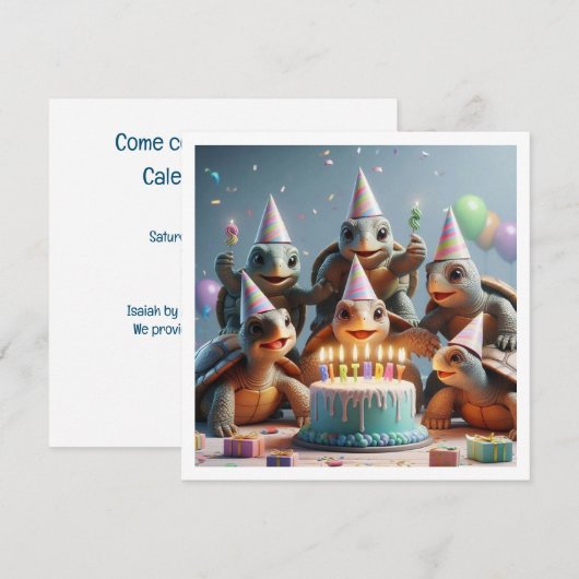 Baby Turtle Verjaardag, Baby Turtle uitnodiging (Voorkant / Achterkant)